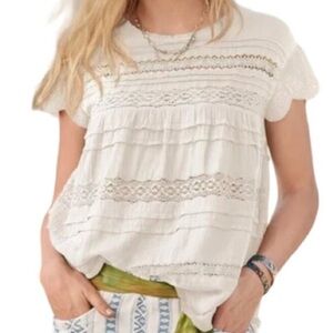 Sundance Aria Blouse Flutter Sleeve Lace Boho lightly distressed